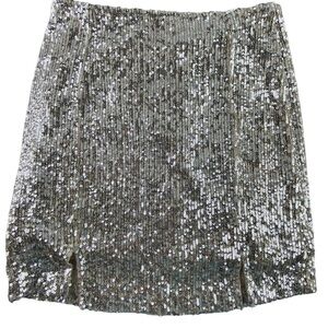 Love on a hanger silver sequin slit front mini skirt, 3